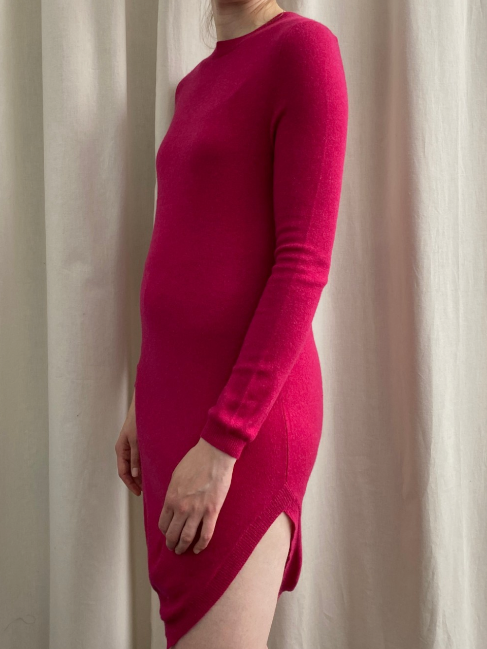 Hot Pink Cashmere Crew Neck Dress