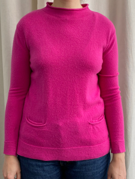 Hot Pink Cashmere Mock Neck Jumper with Pockets