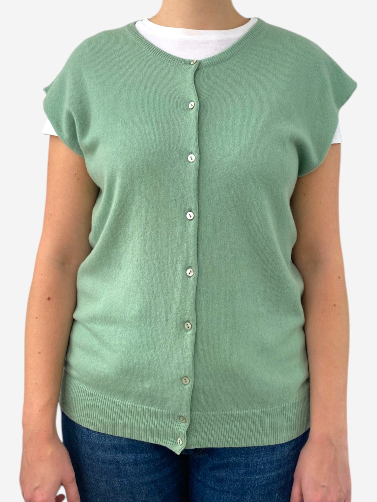 Upcycled Mint Cashmere Button Up Vest