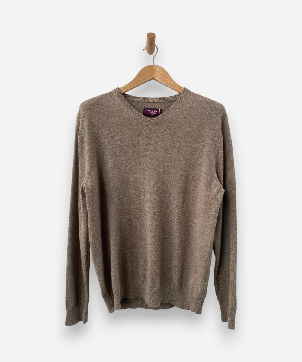 Light Brown Cashmere V Neck Jumper by Charles Tyrwhitt