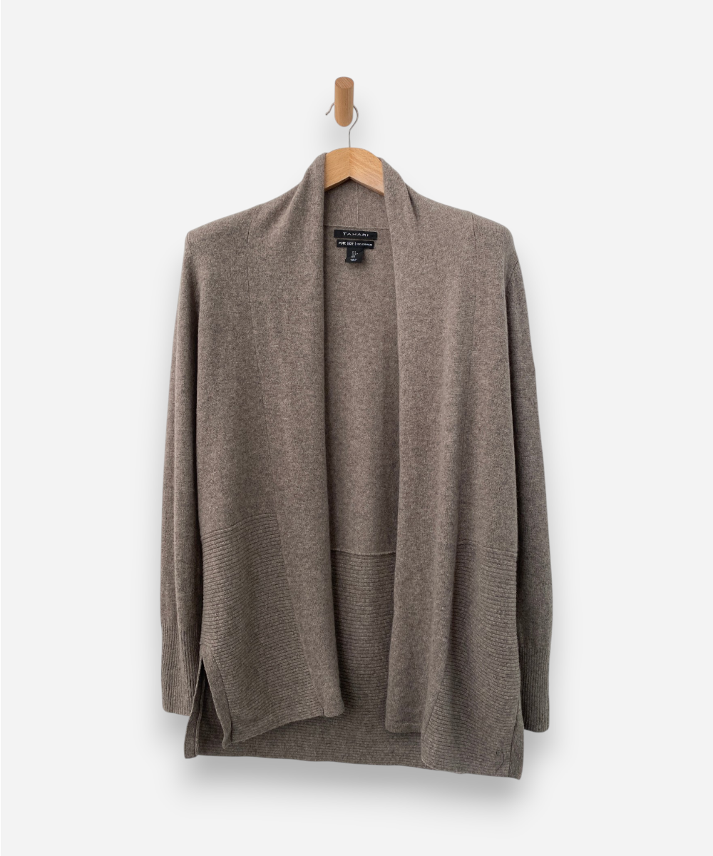 Light Brown Cashmere Waterfall Cardigan by Tahari
