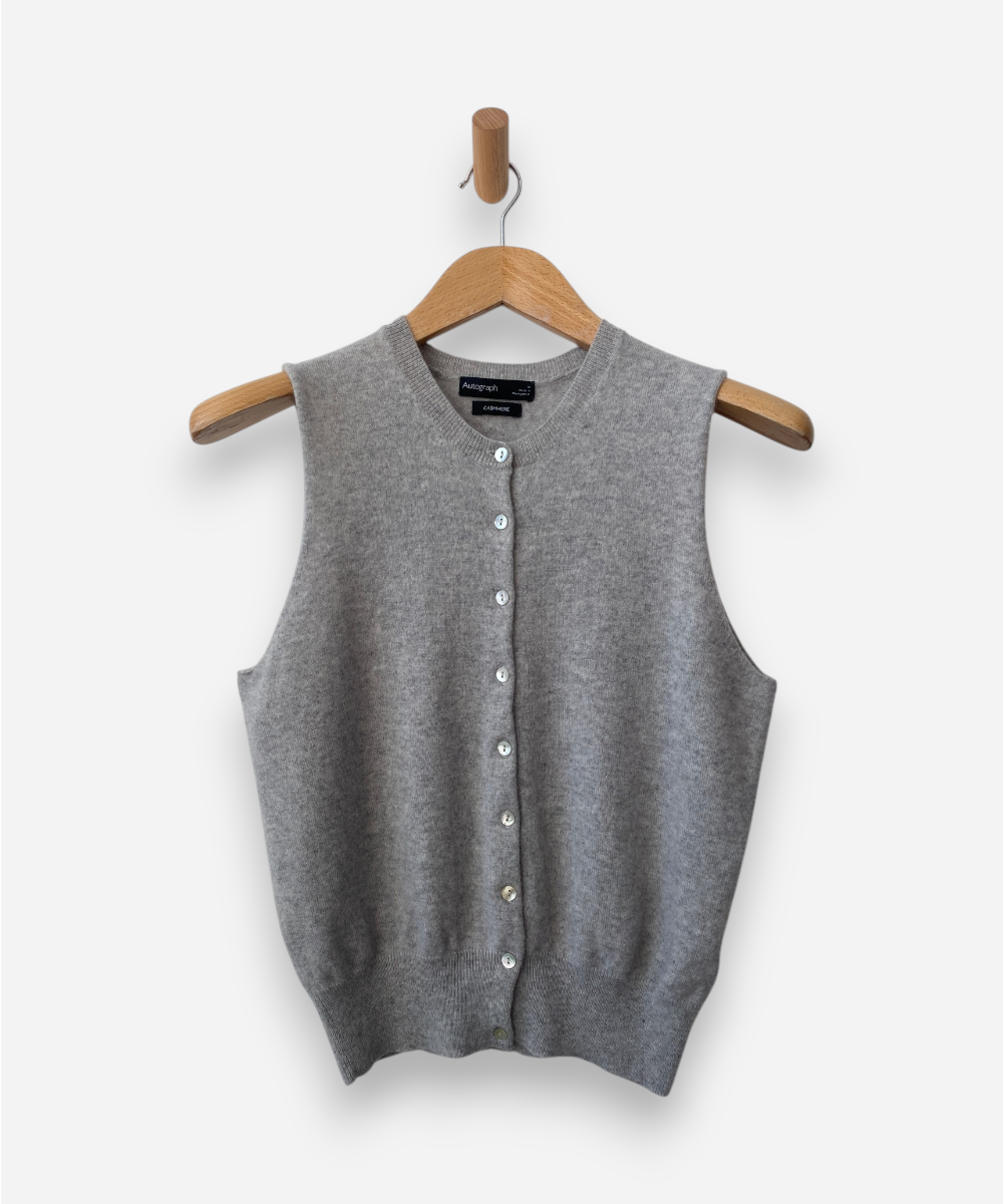 Light Grey Cashmere Crew Neck Button Up Vest by M&S