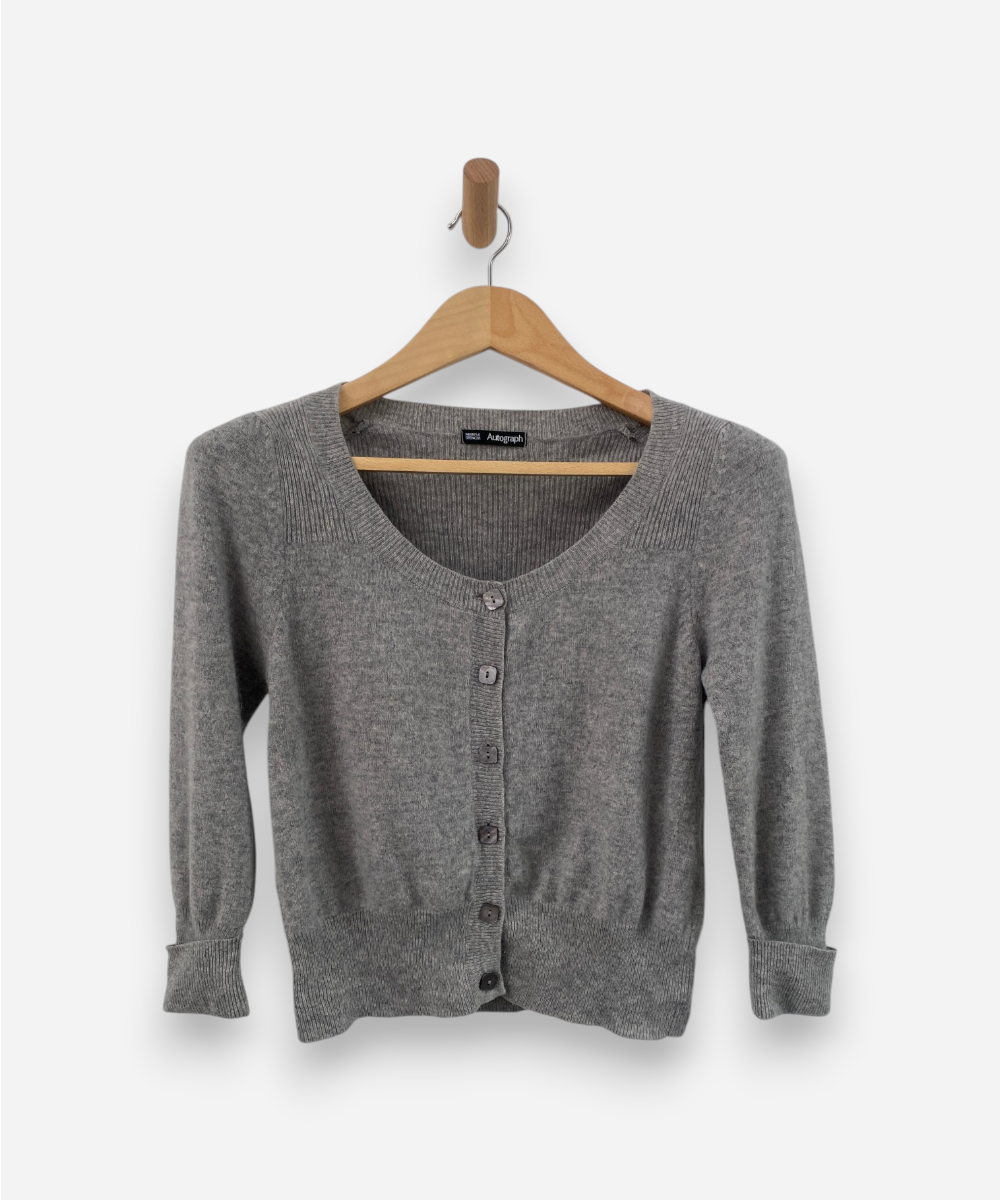 Light Grey Cashmere Round Neck Cardigan by M&S
