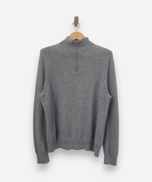 Light Grey Cashmere Half Zip Jumper    