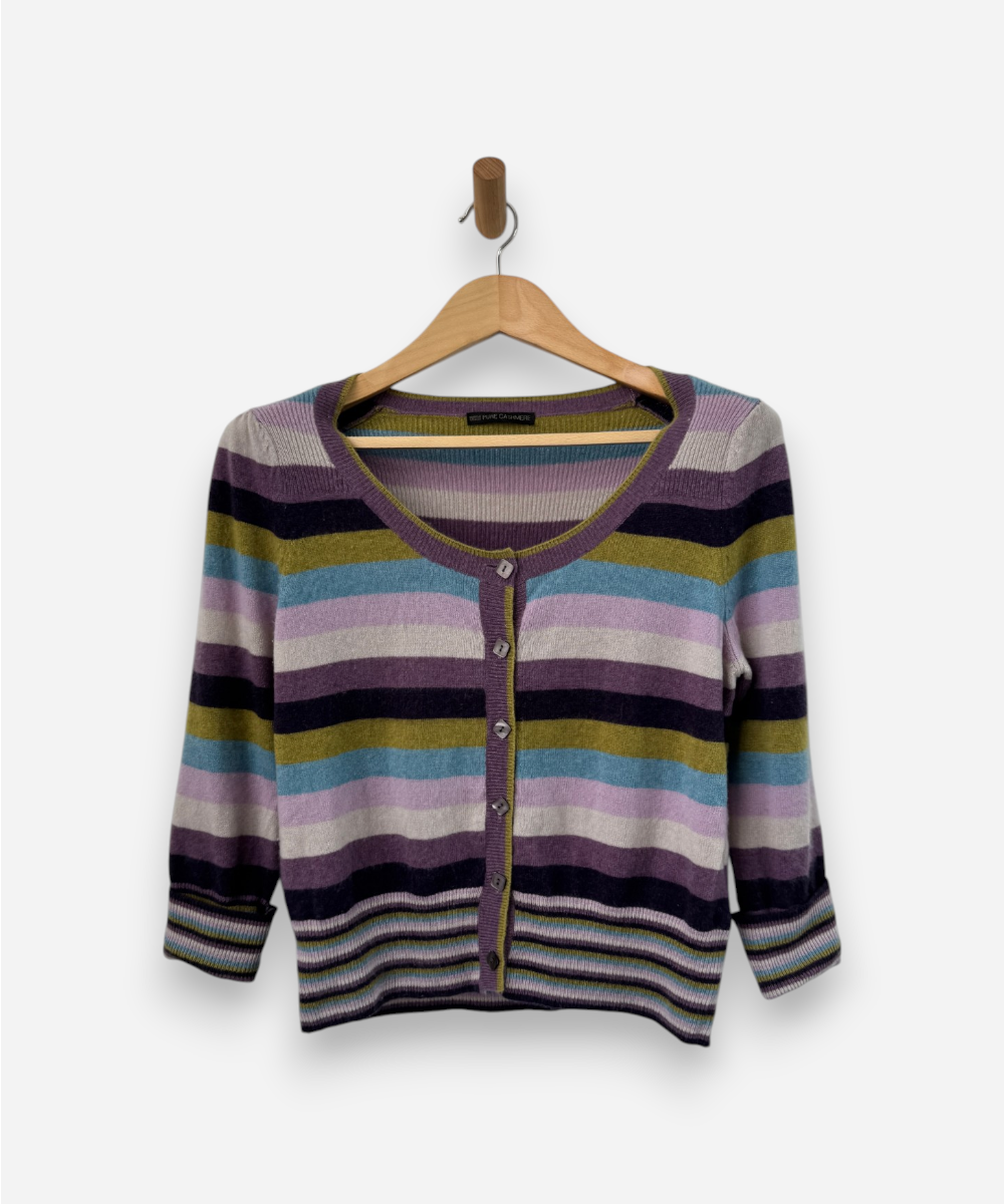 Multicoloured Cashmere Round Neck Cardigan