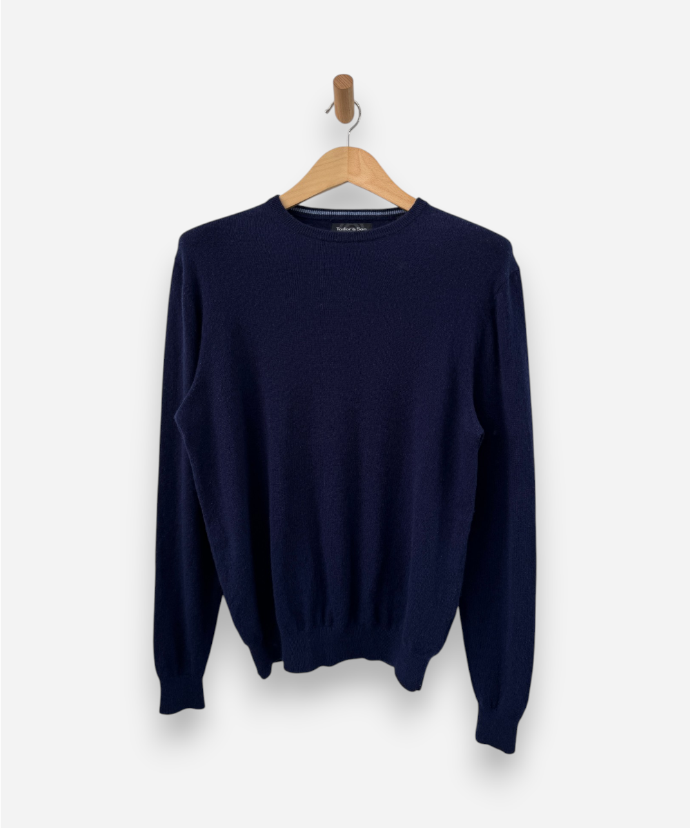 Navy Blue Cashmere Crew Neck Jumper by Tailor & Son