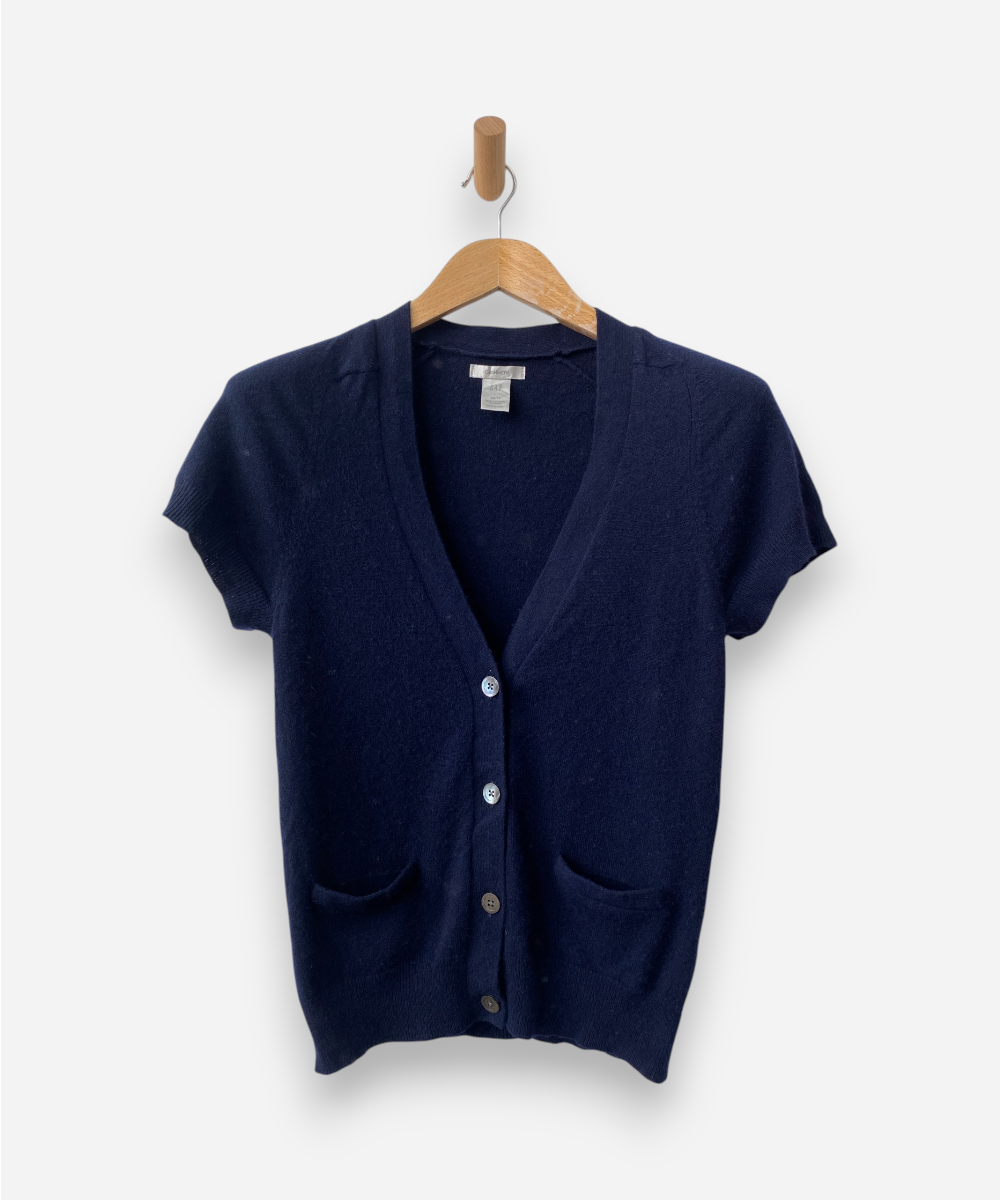 Navy Cashmere V Neck Button Up Top by Gap