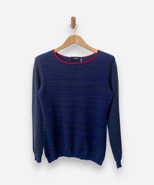 Navy, Gold and Red Cashmere Round Beck Jumper by Sarazul