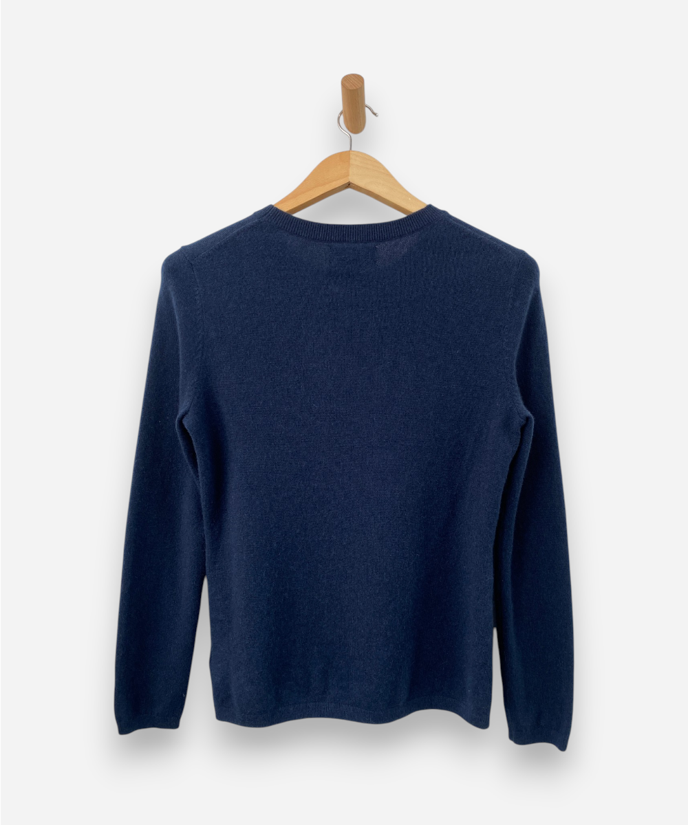 Navy Blue Cashmere Crew Neck Jumper by Lands' End