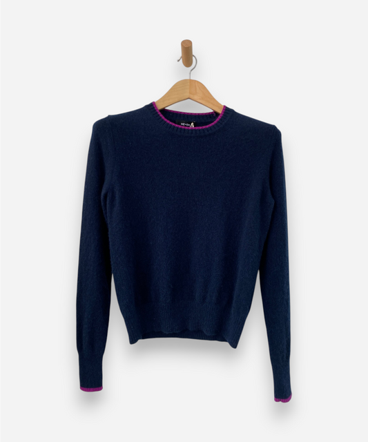 Navy Blue Cashmere Crew Neck Medium Knit Jumper