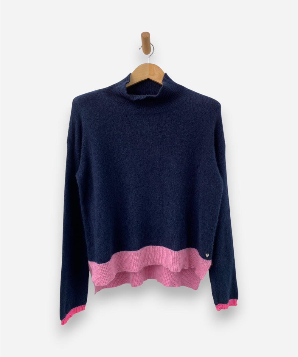 Navy Blue Cashmere Roll Neck Chunky Knit, Oversized Jumper by Alessandra