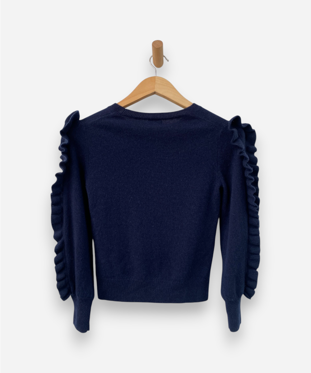 Navy Blue Cashmere Round Neck Frilled Jumper by Crewcuts