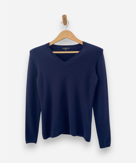 Navy Blue Cashmere V Neck Jumper