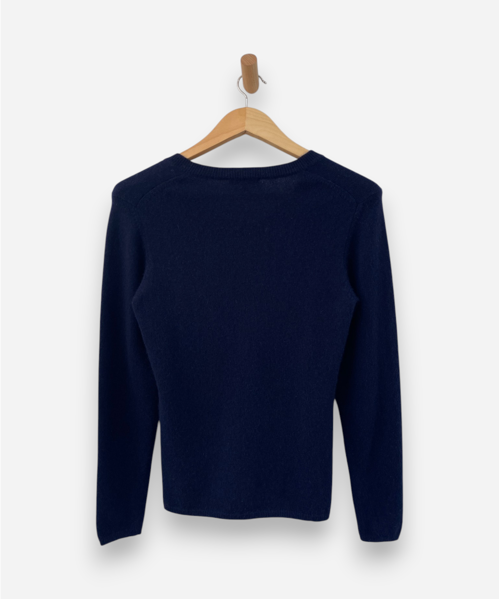 Navy Blue Cashmere V Neck Jumper by Jake S