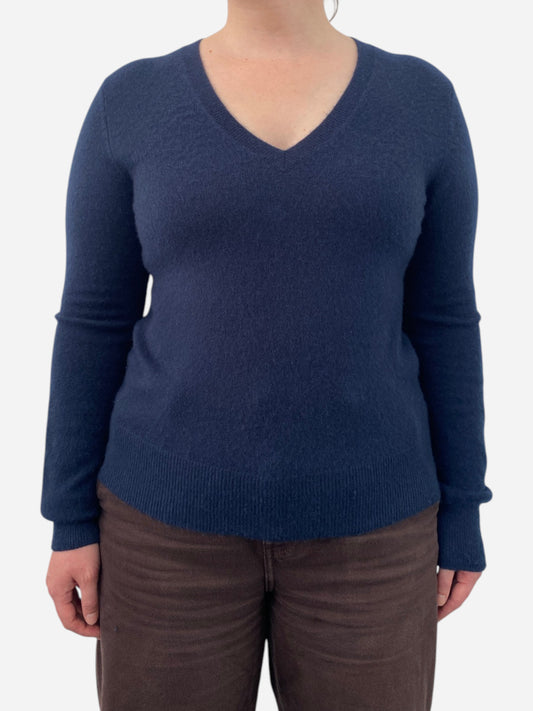 Navy Blue Cashmere V Neck Jumper