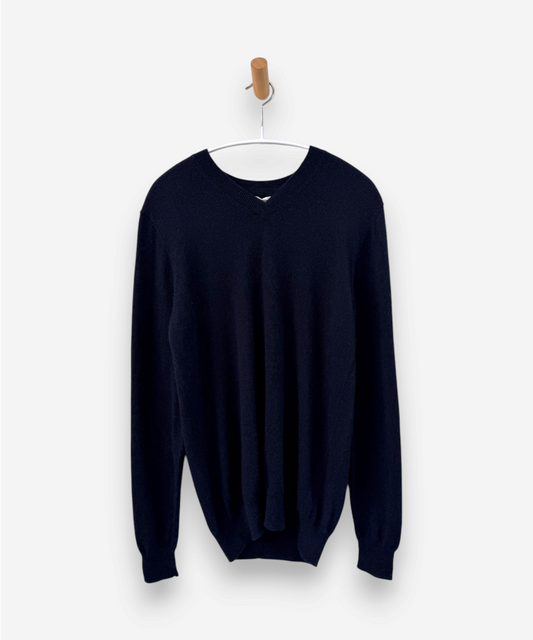Navy Blue Cashmere V Neck Jumper