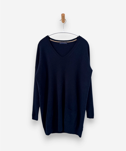 Navy Blue Cashmere V Neck Tunic 