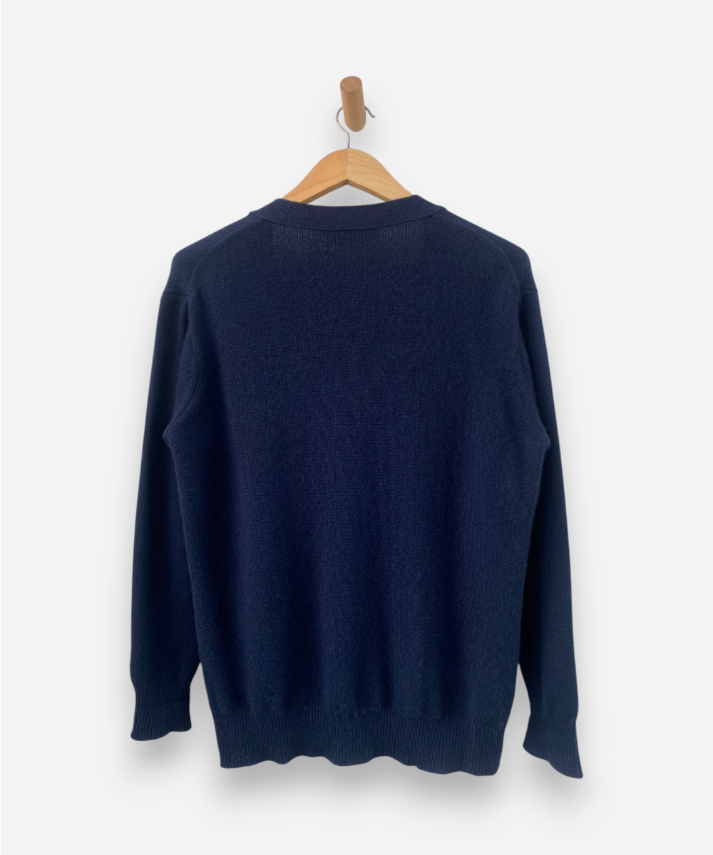 Navy Blue Chunky Cashmere V Neck Gold Nautical Buttons Cardigan by The Cashmere Centre