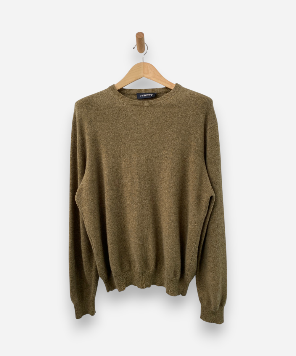Olive Green Cashmere Crew Neck Jumper by Purdey