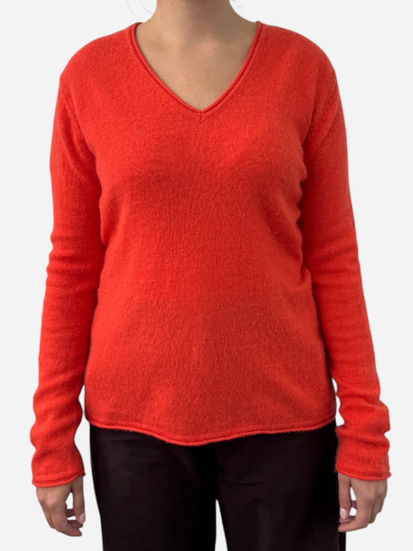 Orange Cashmere V Neck Jumper