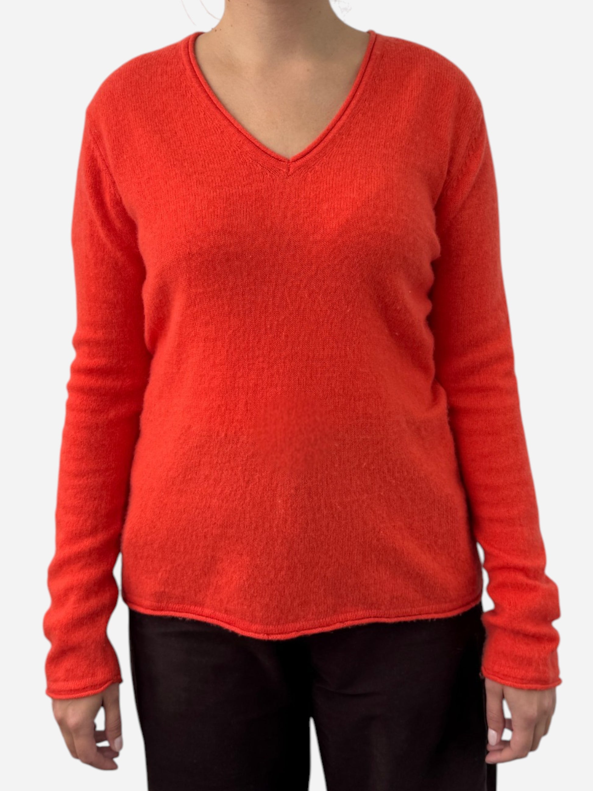 Orange Cashmere V Neck Jumper