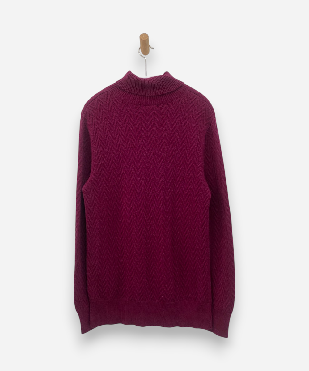Pink Cashmere Roll Neck Chevron Ribbed Chunky Knit Jumper 