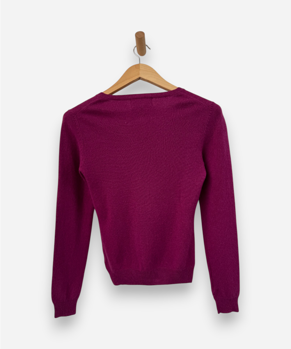 Dark Pink Cashmere V Neck Jumper