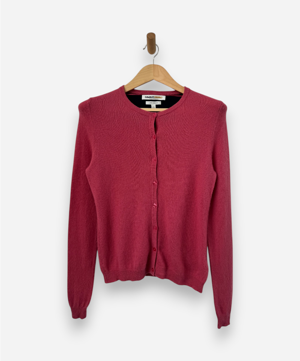 Pink Cashmere Crew Neck Cardigan