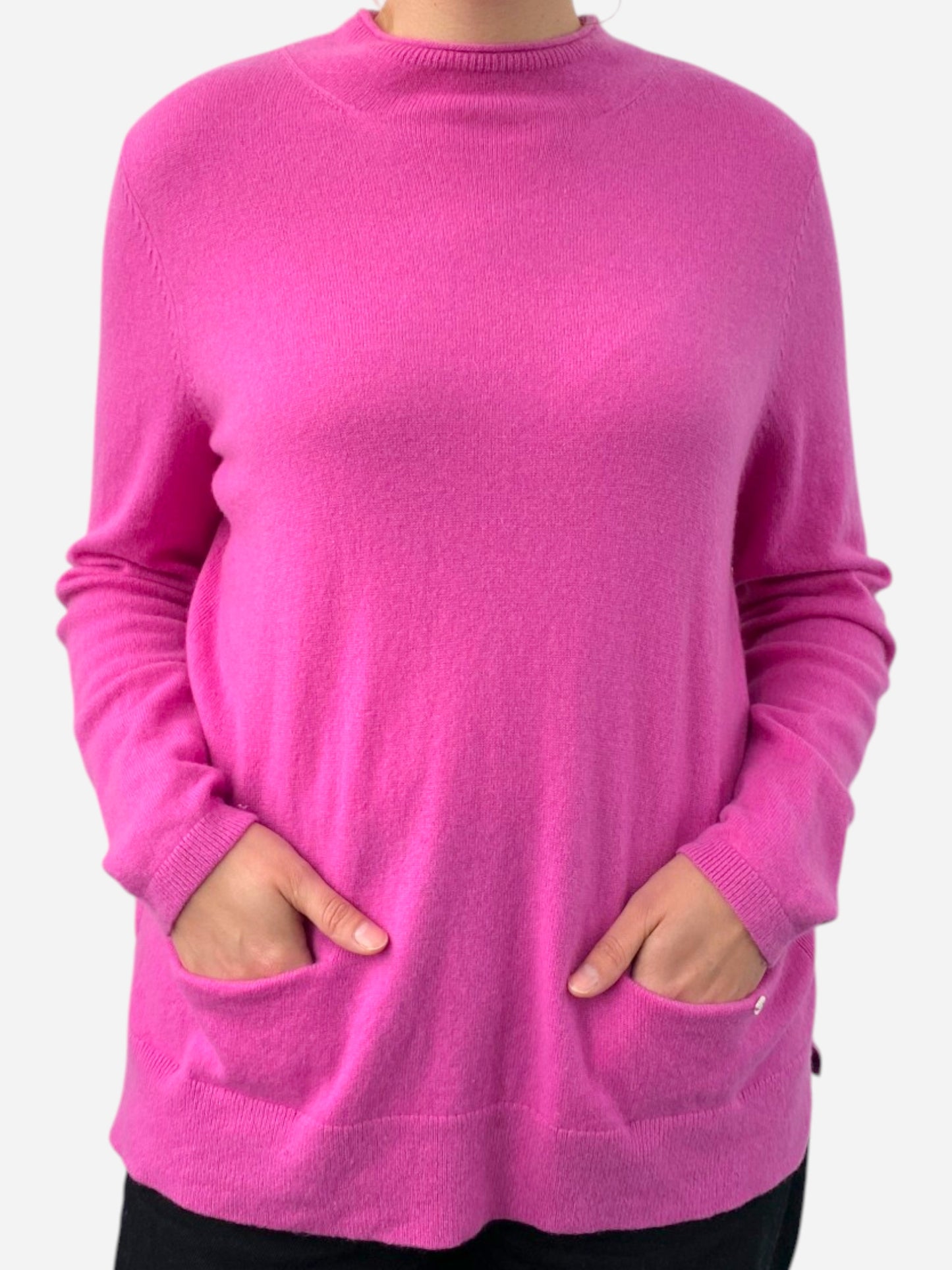 Pink Cashmere Mock Neck Jumper with Pockets