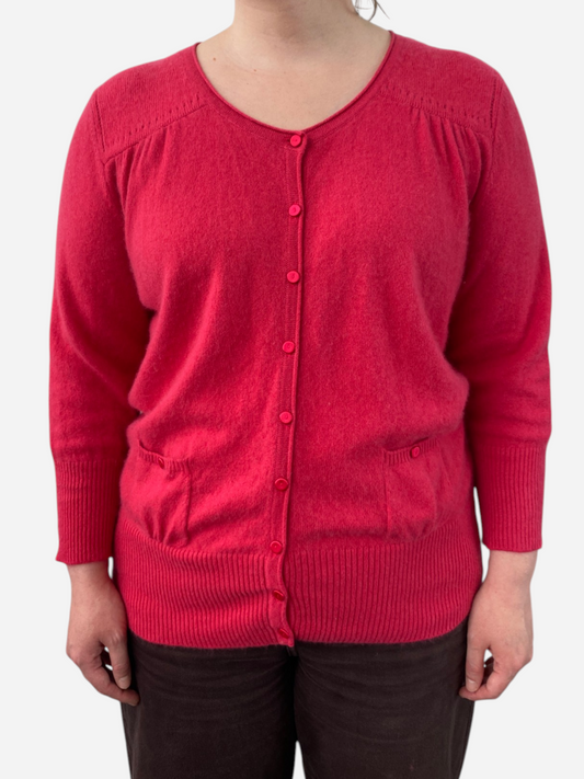 Pink Cashmere Round Neck With Pockets Cardigan