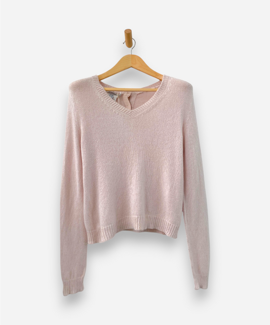 Pink Cashmere V Neck Chunky Knit with Bejewelled Buttons Jumper