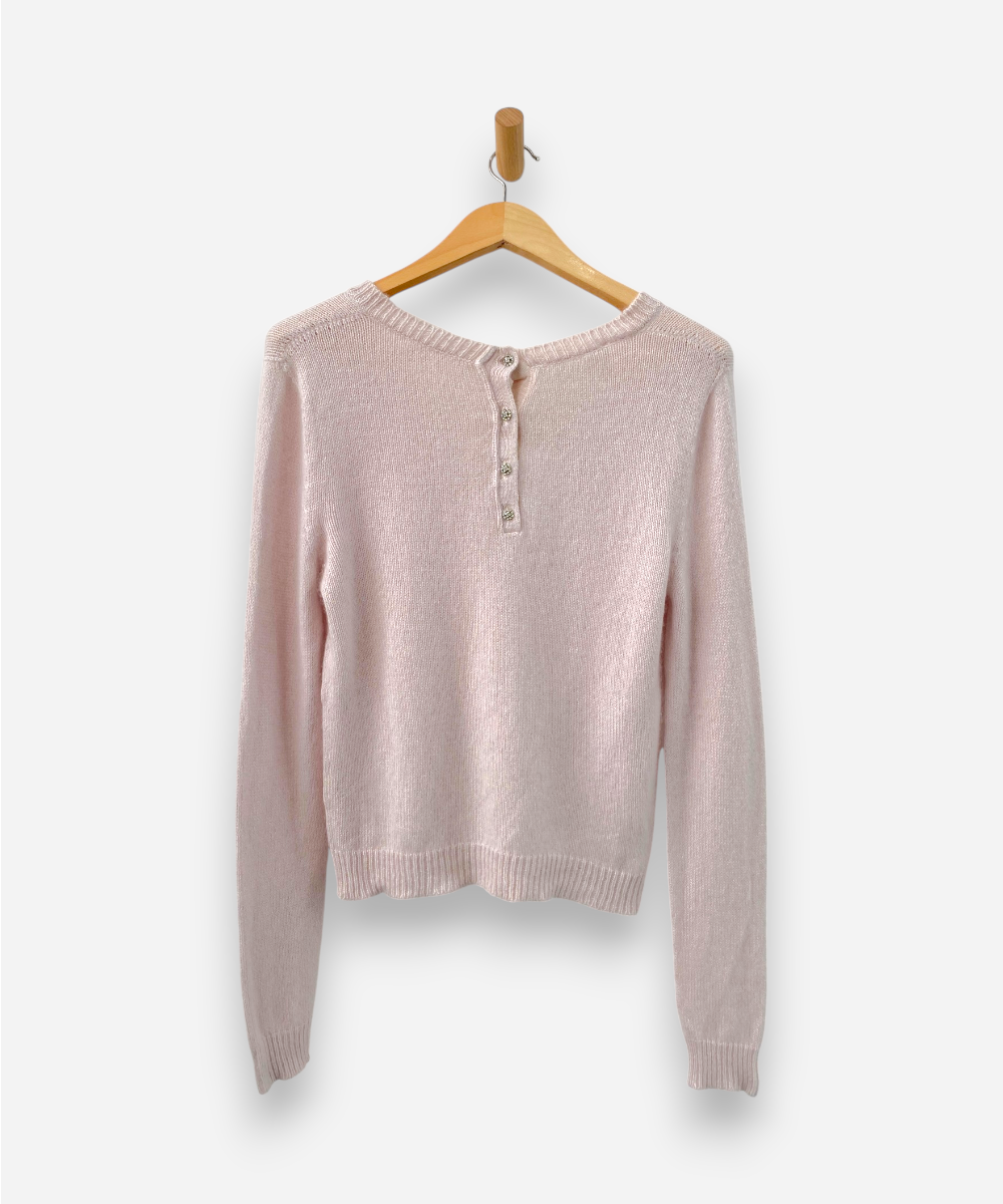 Pink Cashmere V Neck Chunky Knit with Bejewelled Buttons Jumper by Philosophy