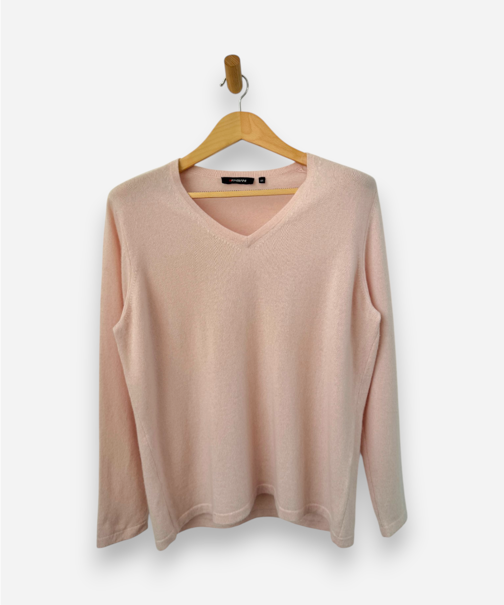Pink Cashmere V Neck Jumper