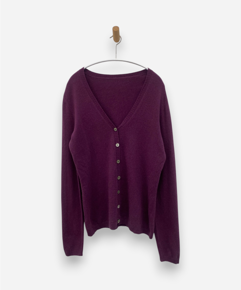 Plum Cashmere V Neck Cardigan