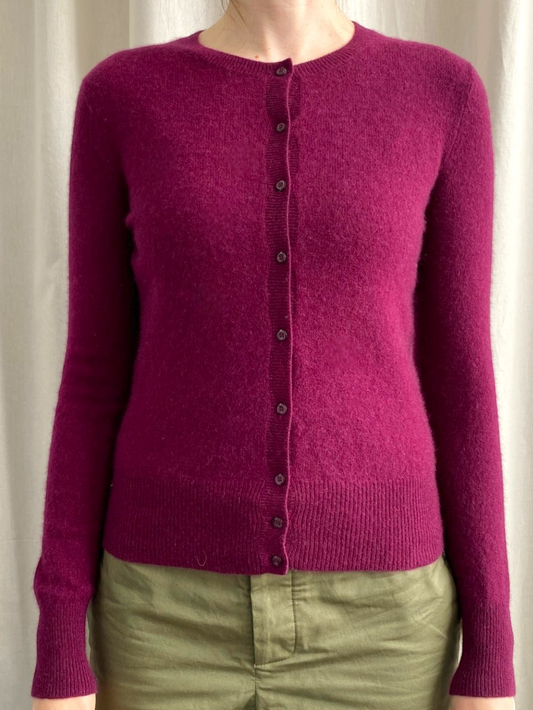 Plum Cashmere Crew Neck Cardigan by Lord and Taylor