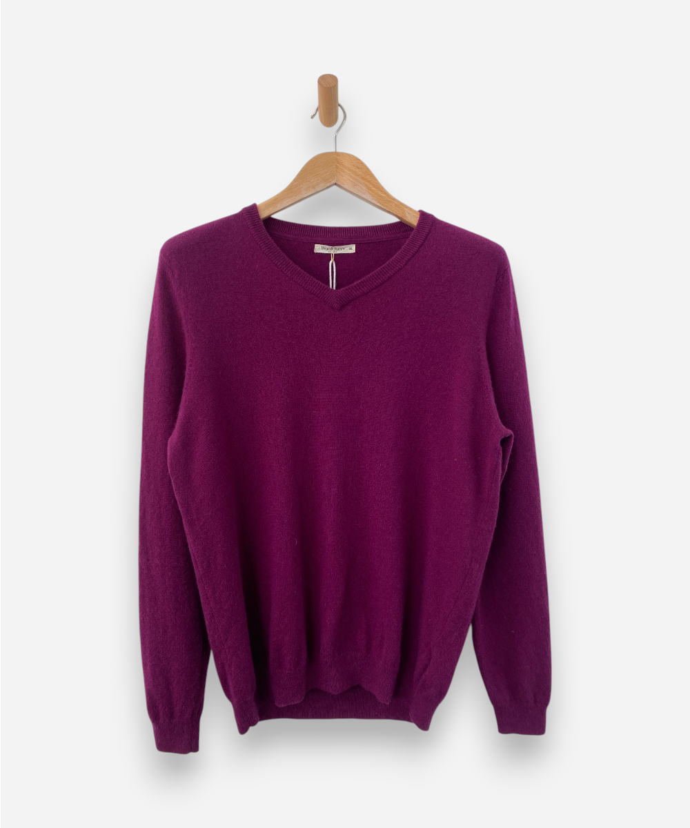 Plum Cashmere V Neck Jumper by WoolOvers