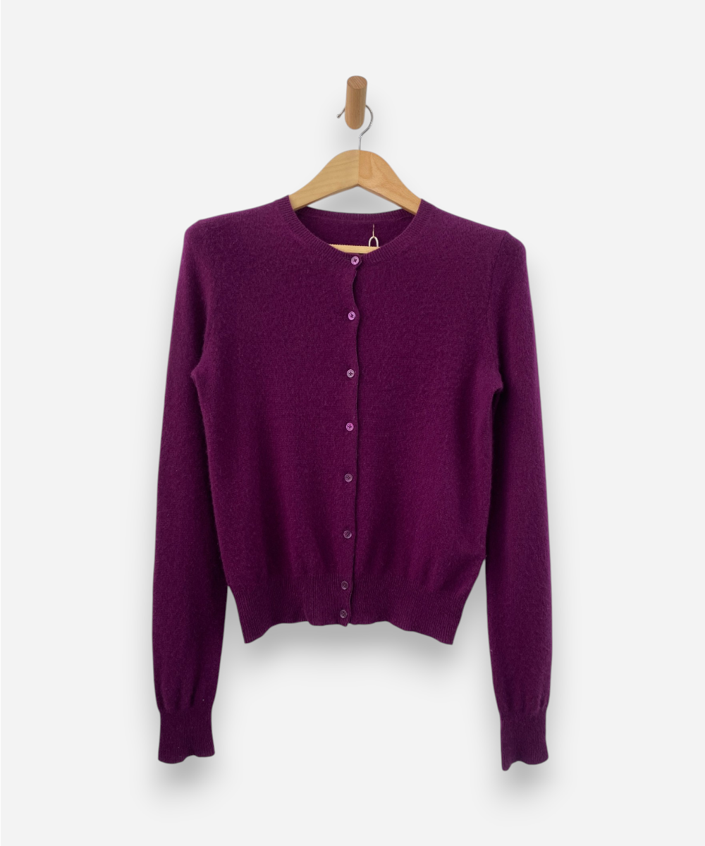 Plum Cashmere Crew Neck Cardigan