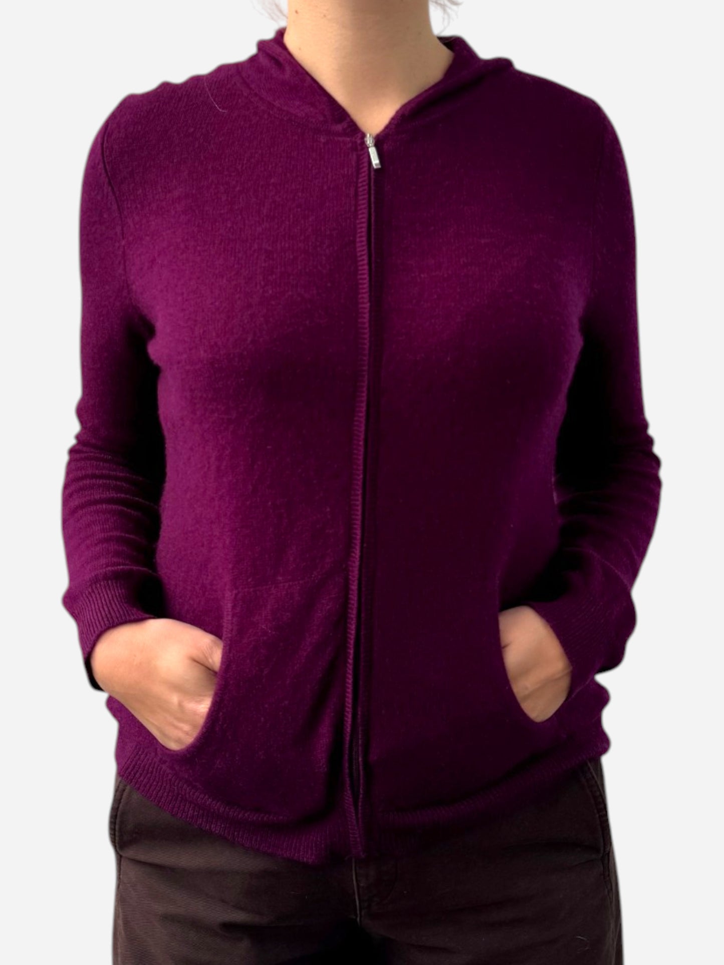 Plum Cashmere Hoodie Cardigan 