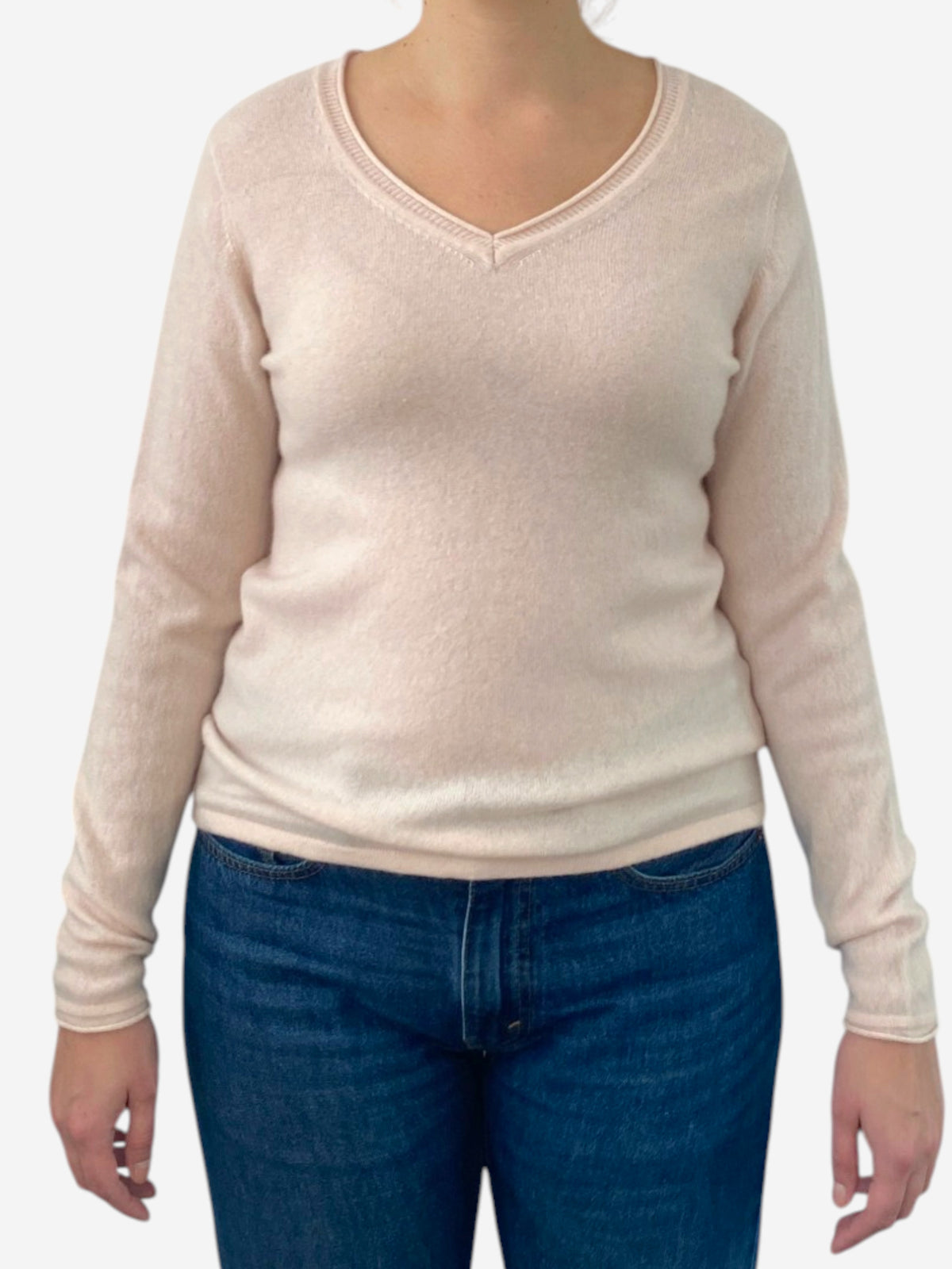Powder Pink Cashmere V Neck Jumper by Gemo