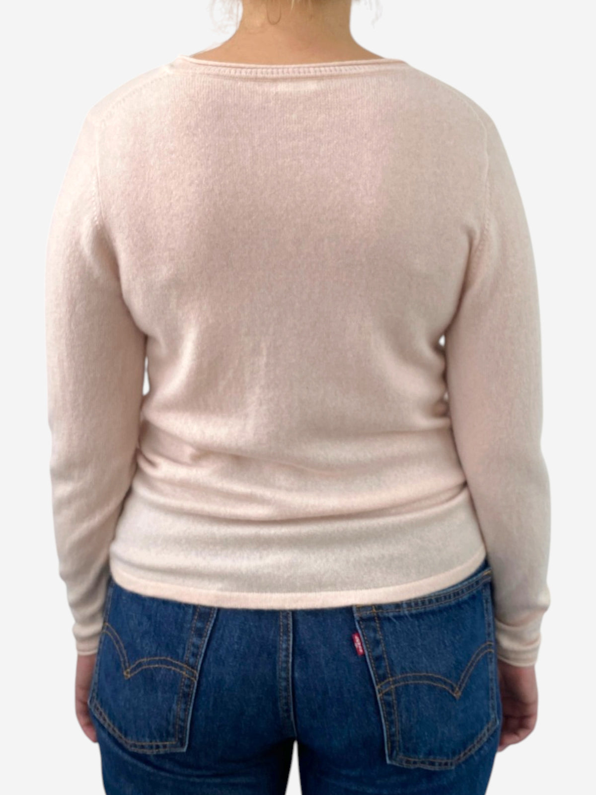 Powder Pink Cashmere V Neck Jumper by Gemo