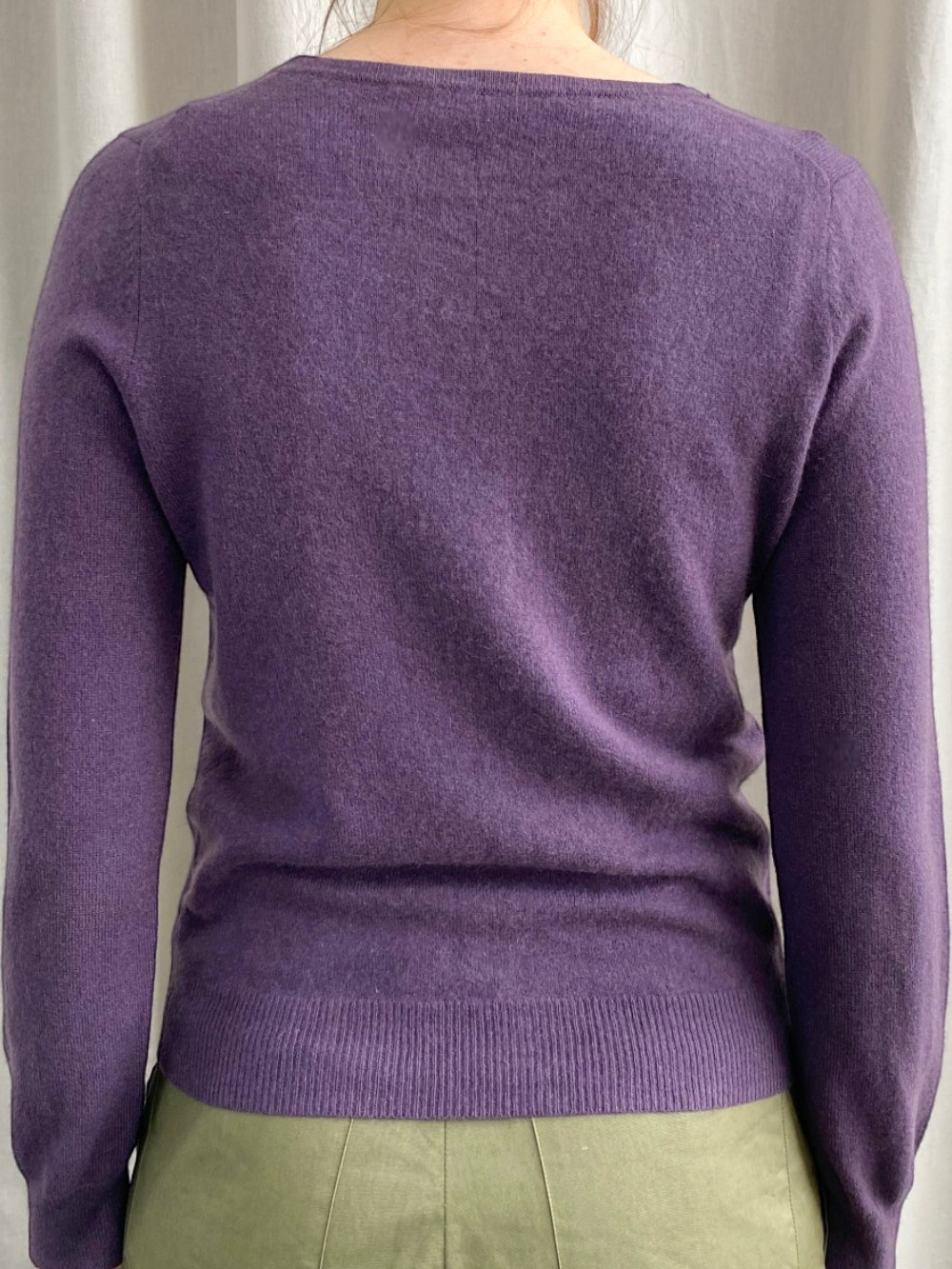 Purple Cashmere Crew Neck Cardigan with Clear Buttons by Boden