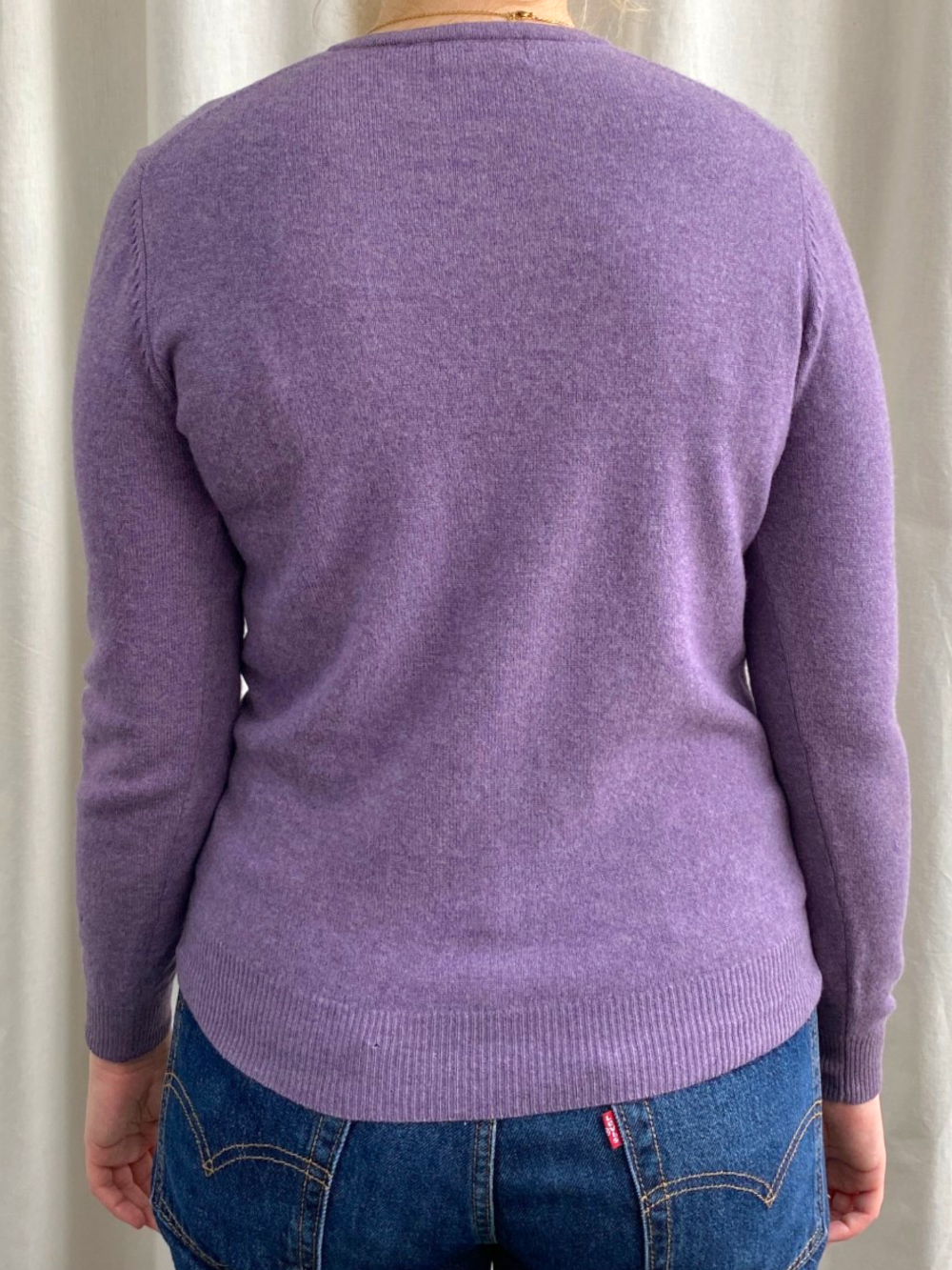 Purple Cashmere Crew Neck Cardigan by Lochmere