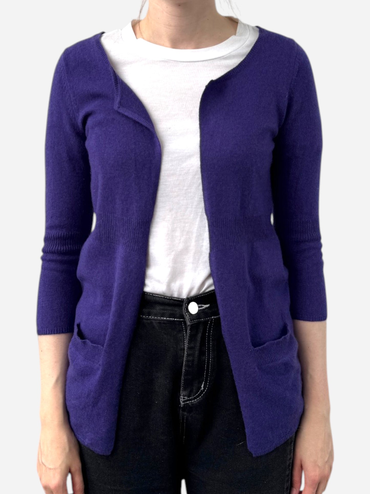 Purple Cashmere Round Neck Cardigan