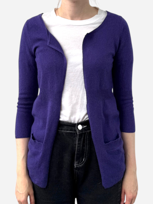 Purple Cashmere Round Neck Cardigan
