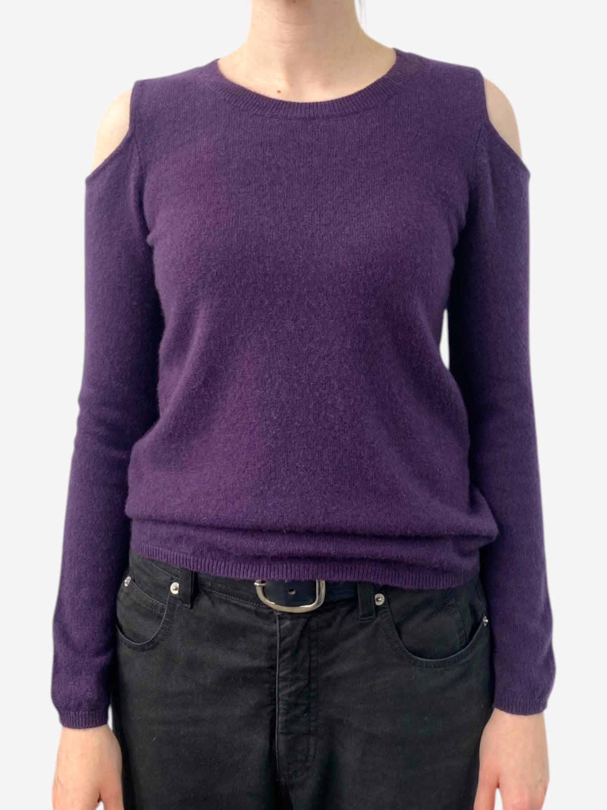 Purple Cashmere Round Neck Cold Shoulder Jumper 