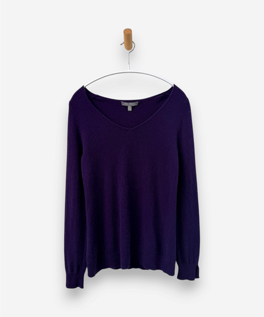 Purple Cashmere V Neck Jumper 