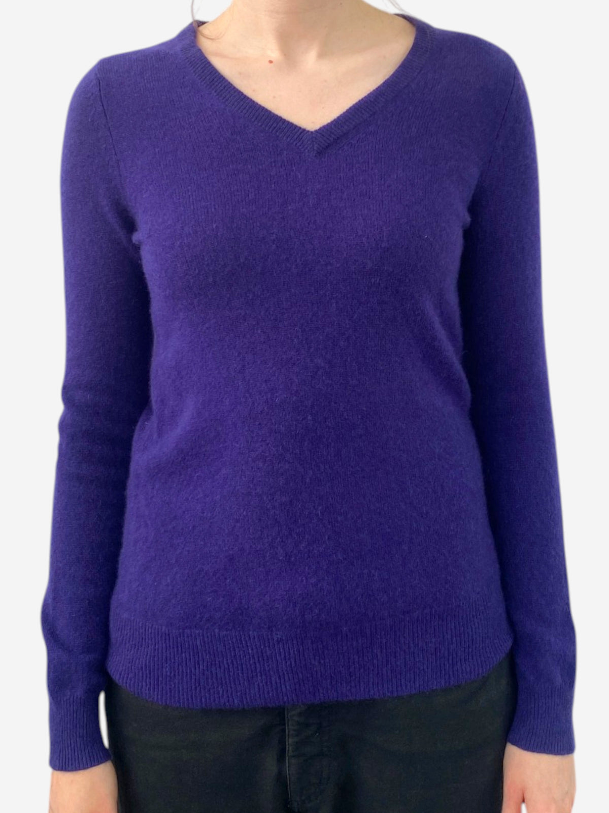 Purple Cashmere V Neck Jumper