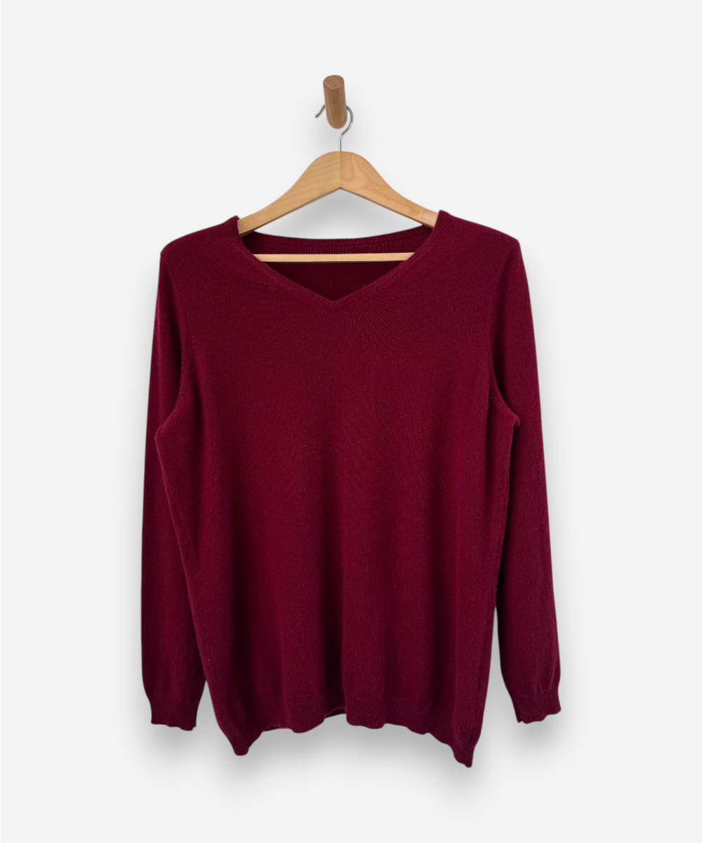 Red Cashmere V Neck Jumper
