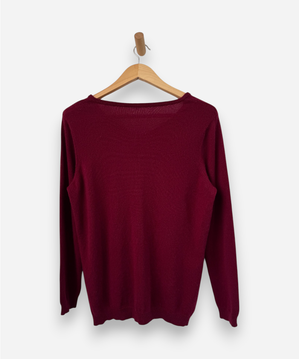 Red Cashmere V Neck Jumper