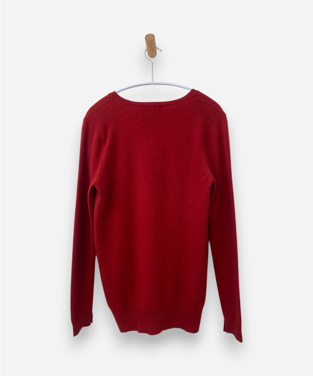 Red Cashmere V Neck Jumper